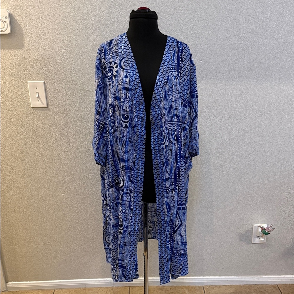 Catherines Navy and White Printed Open Kimono Duster - Picture 8 of 8